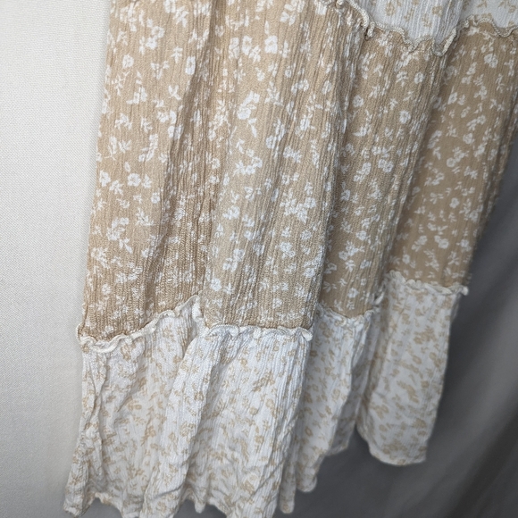 Anthropologie Lazy Sundays Tan White Ditsy Floral Knot Tie Tank Lined Dress Sz M - Picture 5 of 11